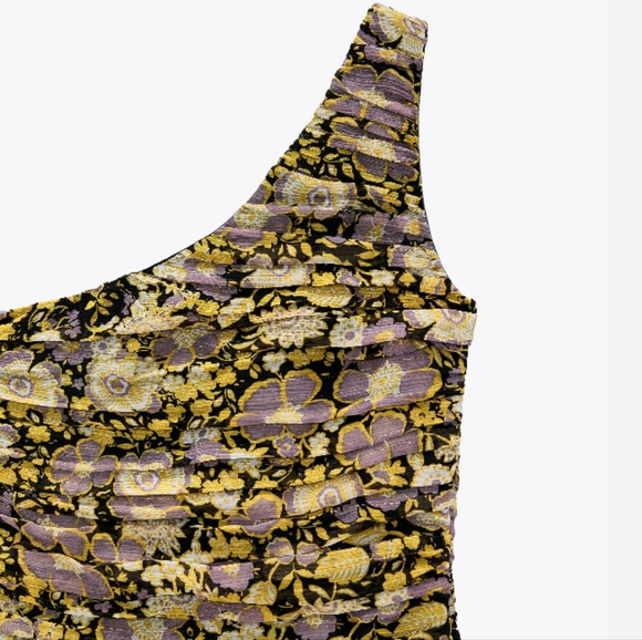 Zara One Shoulder Floral Mini Dress Women's Size X-Small NEW - Picture 3 of 12